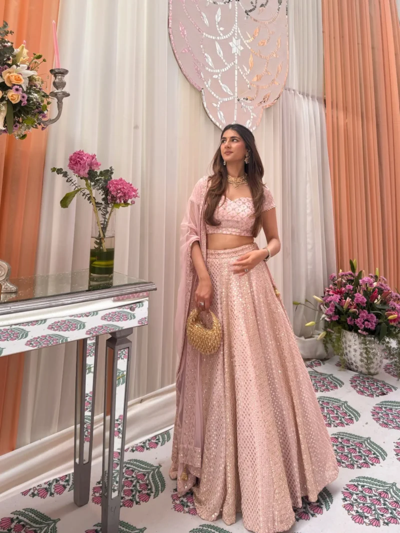 Baby Pink Colour Georgette Bridesmaid Lehenga front