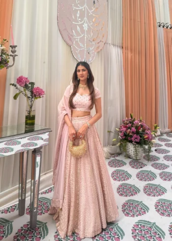 Baby Pink Colour Georgette Bridesmaid Lehenga full front