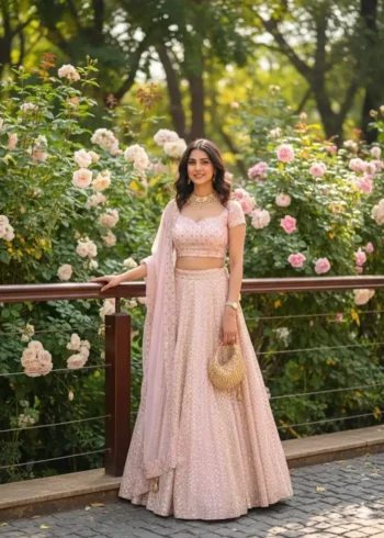 Baby Pink Colour Georgette Bridesmaid Lehenga front