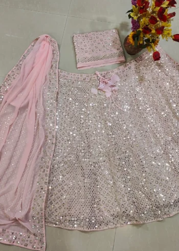 Baby Pink Colour Georgette Bridesmaid Lehenga open real product