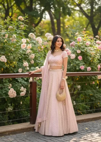 Baby Pink Colour Georgette Bridesmaid Lehenga