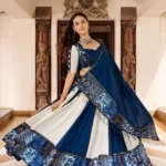 Blue Color Pure Rayon Plain And Printed Paper Mirror Work Navratri Lehenga Choli flair