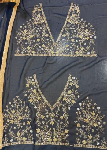 Blue Colour Georgette Bridesmaid Lehenga Choli close blouse work details