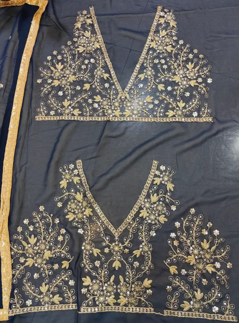 Blue Colour Georgette Bridesmaid Lehenga Choli close blouse work details