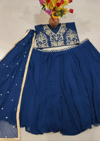 Blue Colour Georgette Bridesmaid Lehenga Choli real produt