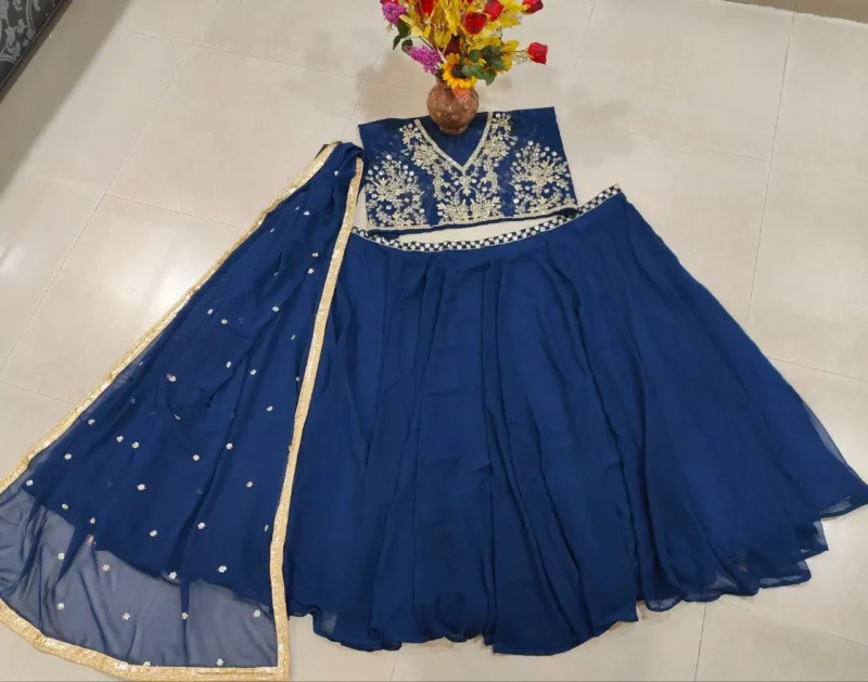 Blue Colour Georgette Bridesmaid Lehenga Choli real produt