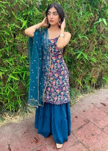 Blue Georgette Sharara Suit front