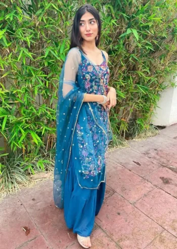 Blue Georgette Sharara Suit side