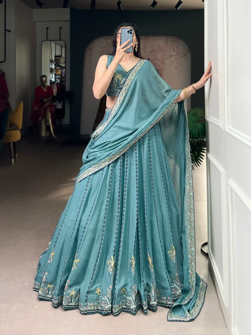 Women wearing Chocolate Crush Bridesmaid Lehenga with Sequin Embroidery