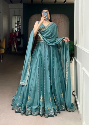 Women wearing Chocolate Crush Bridesmaid Lehenga with Sequin Embroidery