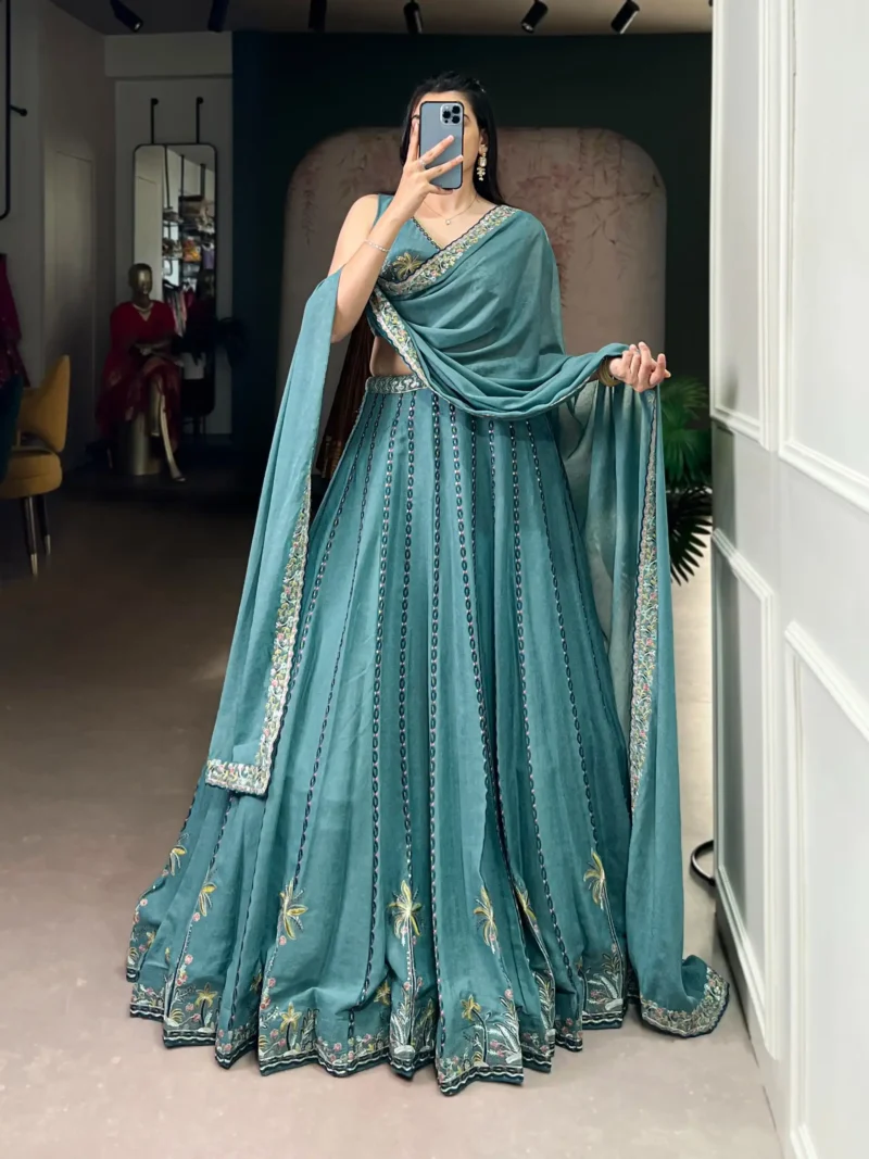 Women wearing Chocolate Crush Bridesmaid Lehenga with Sequin Embroidery