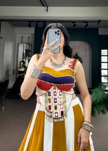 Colourful Navratri Lehenga Mirror Work Gota Patti Lace close look
