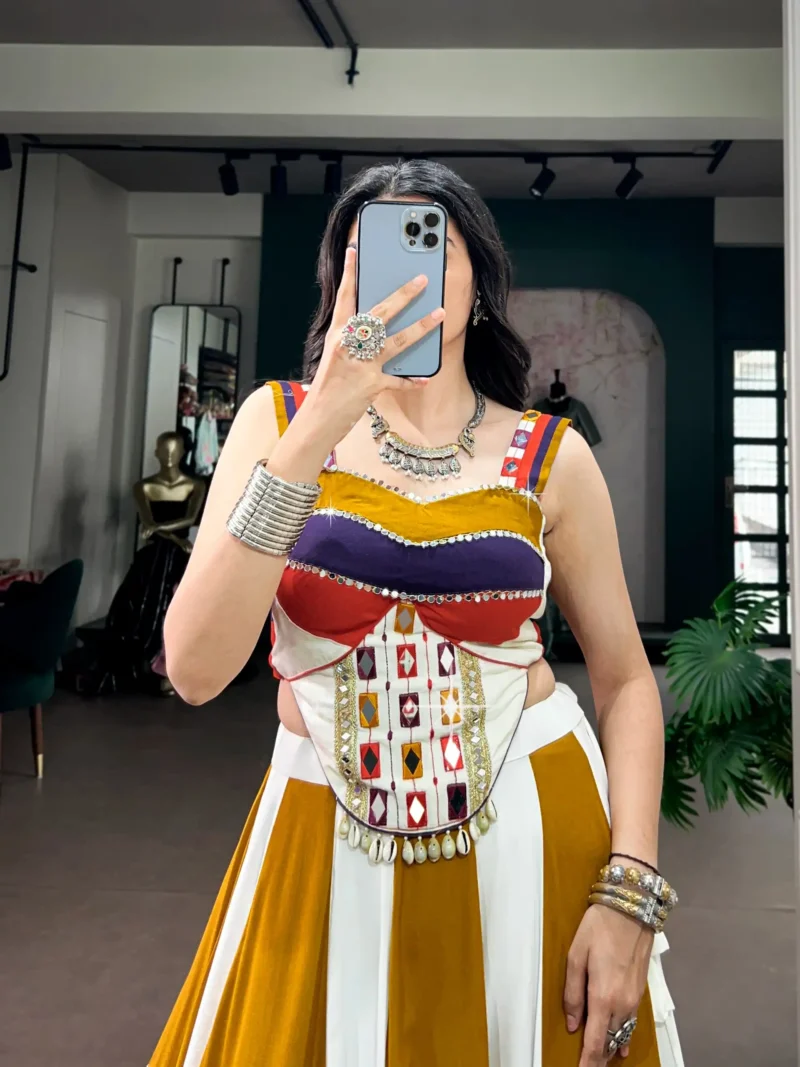 Colourful Navratri Lehenga Mirror Work Gota Patti Lace close look