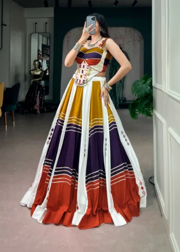 Colourful Navratri Lehenga Mirror Work Gota Patti Lace side look