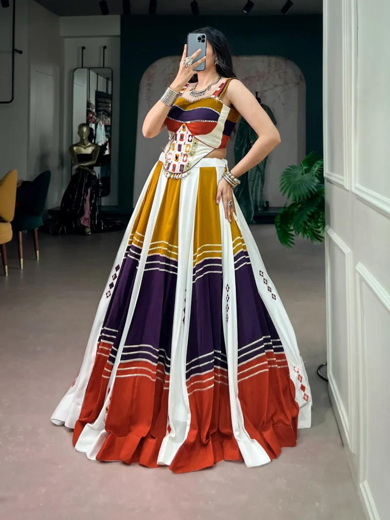Colourful Navratri Lehenga Mirror Work Gota Patti Lace side look