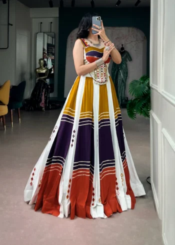 Colourful Navratri Lehenga Mirror Work Gota Patti Lace front