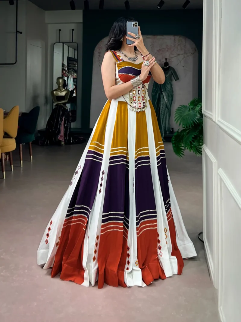 Colourful Navratri Lehenga Mirror Work Gota Patti Lace front