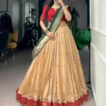 Cream Colour Paithani Kanchipuram Silk Lehenga with Green dupatta