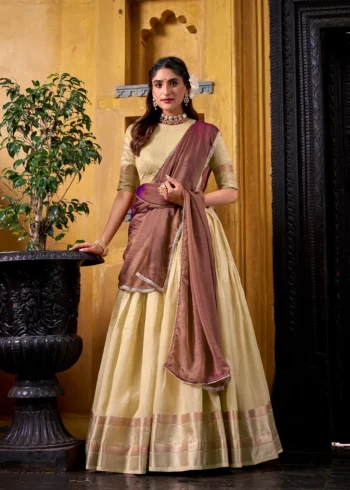 Cream Colour Dupion Silk Half Saree Lehenga