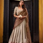 Grey Colour Dupion Silk Half Saree Lehenga front look