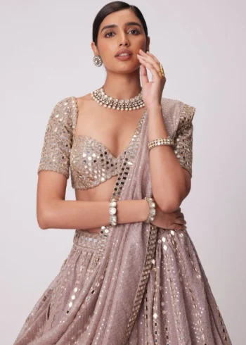 Dusty Lavender Organza Bridesmaid Lehenga close