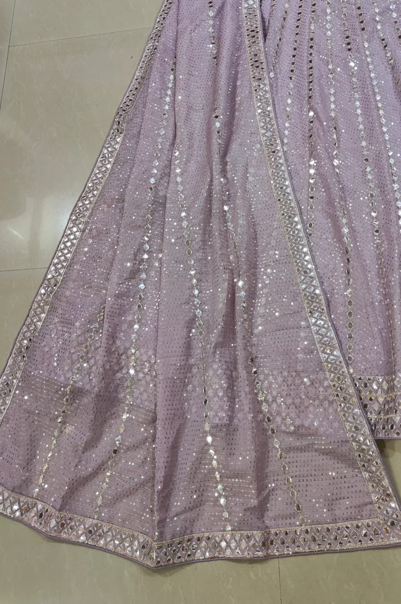 Dusty Lavender Organza Bridesmaid Lehenga close work