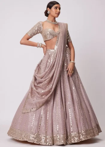 Dusty Lavender Organza Bridesmaid Lehenga front