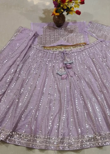 Dusty Lavender Organza Bridesmaid Lehenga real product
