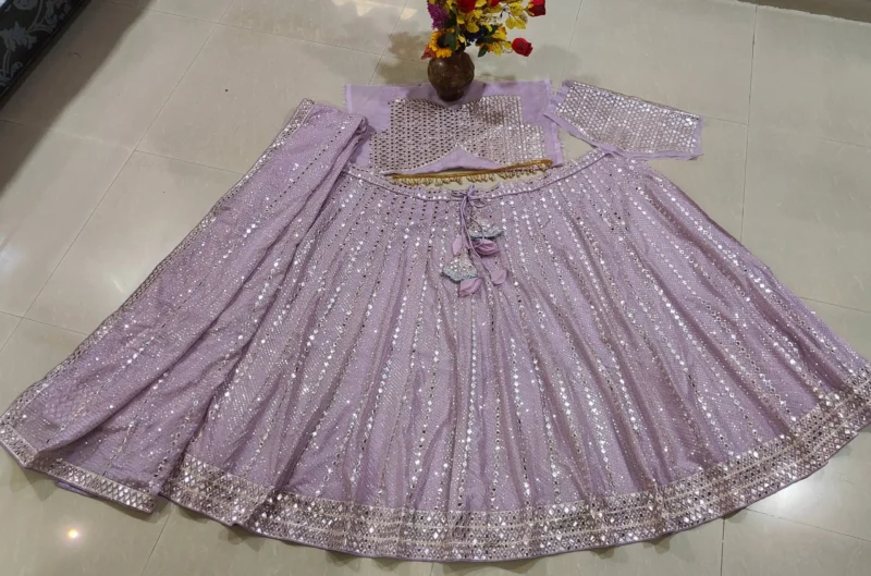 Dusty Lavender Organza Bridesmaid Lehenga real product