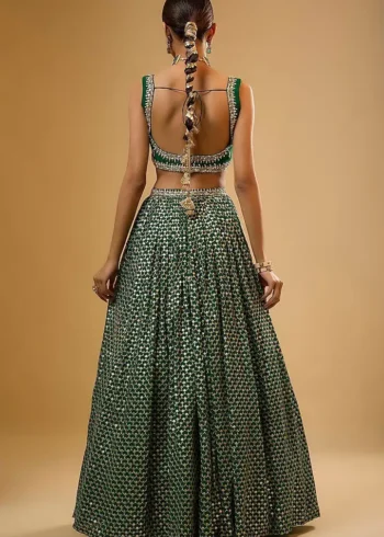 Emerald Green Georgette Bridesmaid Lehenga back side look