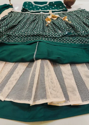 Emerald Green Georgette Bridesmaid Lehenga close details