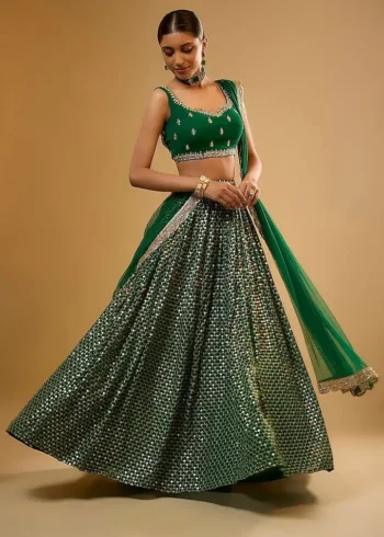 Emerald Green Georgette Bridesmaid Lehenga flair