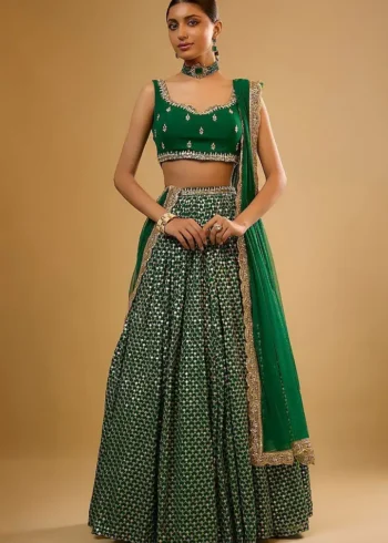 Emerald Green Georgette Bridesmaid Lehenga model look