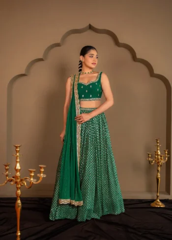 Emerald Green Georgette Bridesmaid Lehenga full look