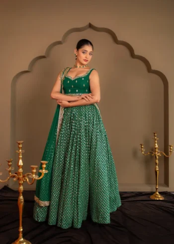 Emerald Green Georgette Bridesmaid Lehenga front look