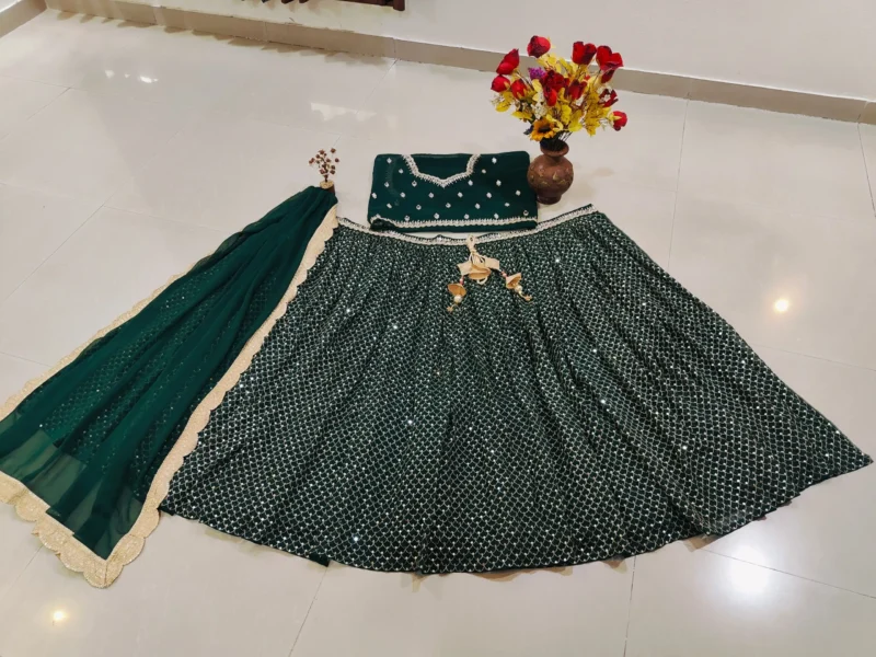 Emerald Green Georgette Bridesmaid Lehenga real product