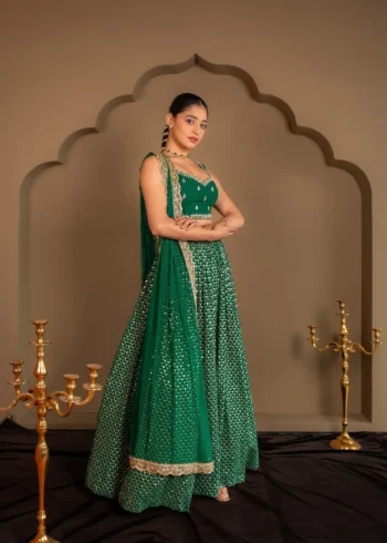 Emerald Green Georgette Bridesmaid Lehenga side look