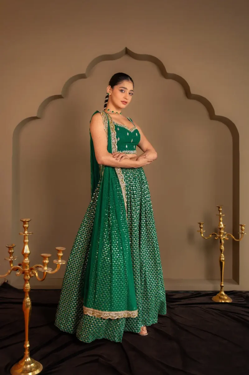 Emerald Green Georgette Bridesmaid Lehenga side look