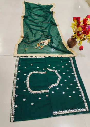 Emerald Green Georgette Bridesmaid Lehenga blouse work details