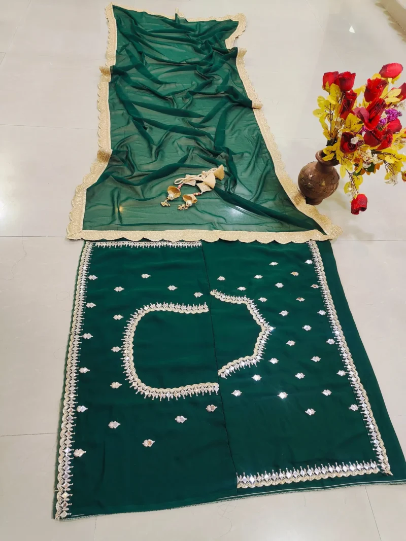 Emerald Green Georgette Bridesmaid Lehenga blouse work details