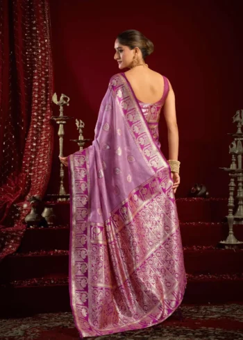 BAby Pink Colour Fancy Modal Banarasi Silk Saree Back side look