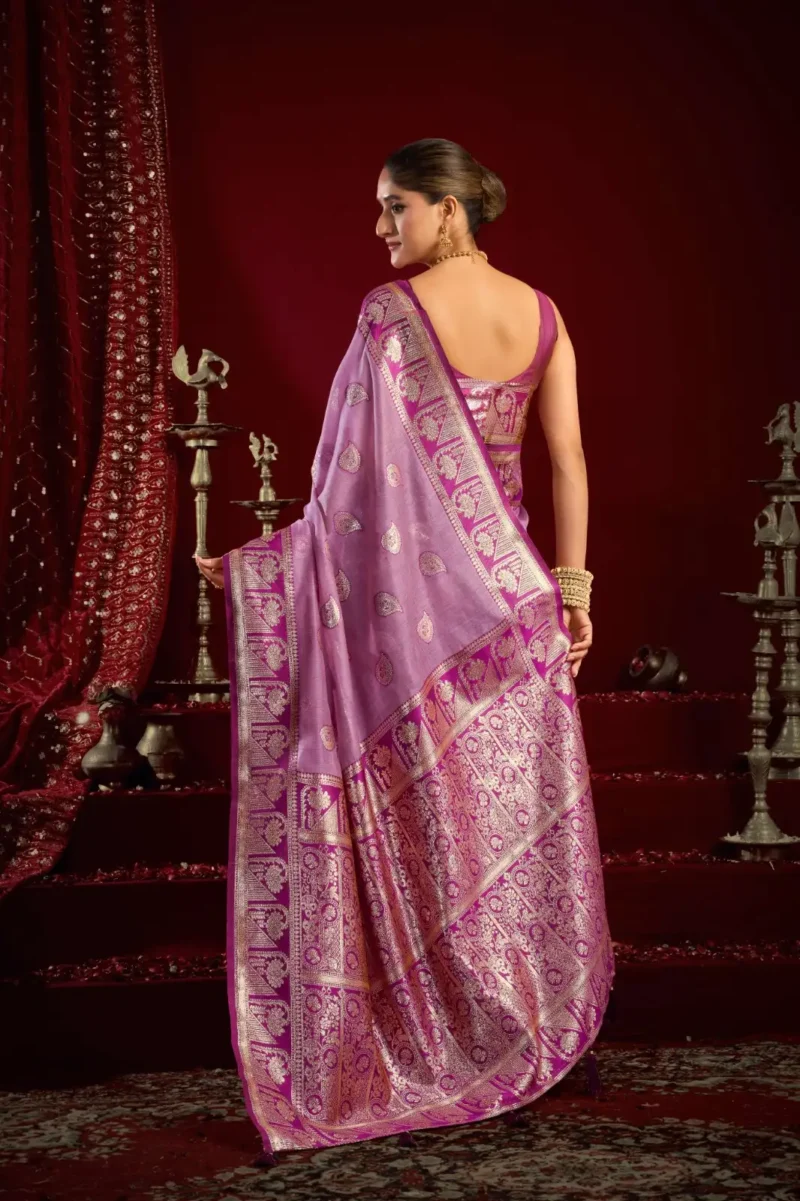 BAby Pink Colour Fancy Modal Banarasi Silk Saree Back side look