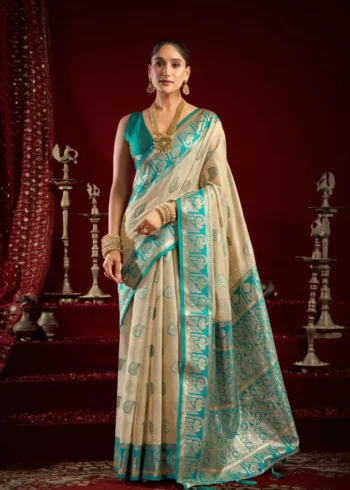 Cream Colour Fancy Modal Banarasi Silk Saree front look
