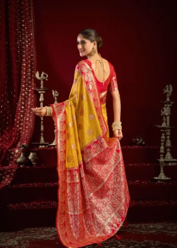 Mustard Colour Fancy Modal Banarasi Silk Saree back side look