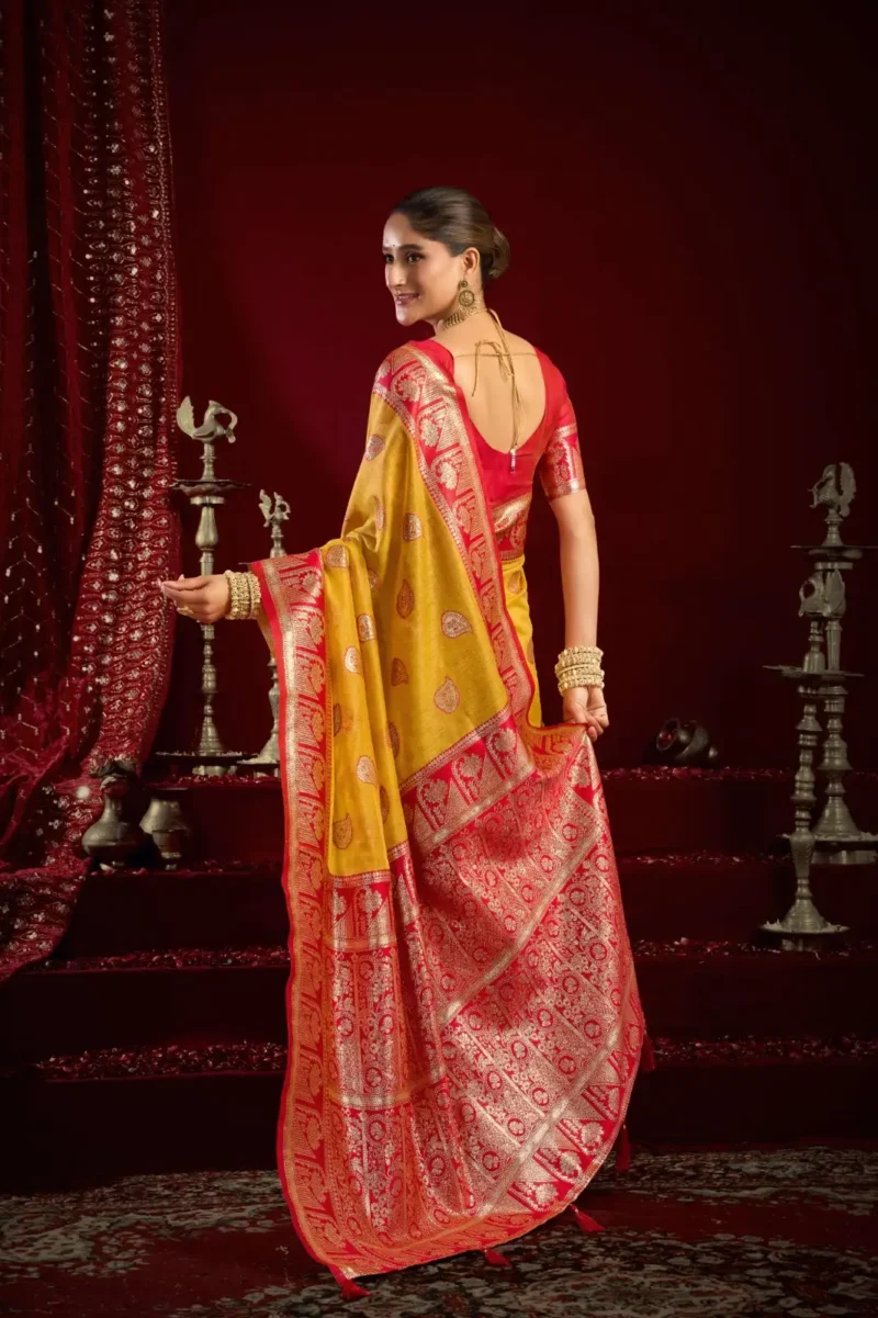 Mustard Colour Fancy Modal Banarasi Silk Saree back side look