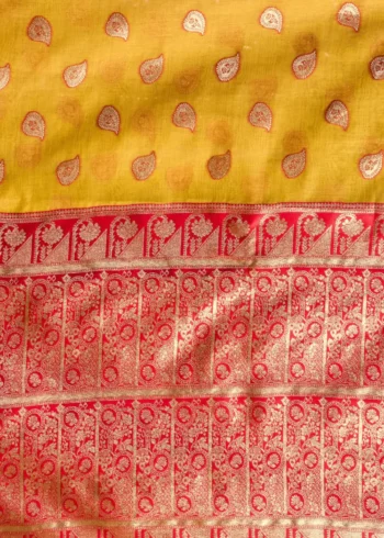 Mustard Colour Fancy Modal Banarasi Silk Saree open close work