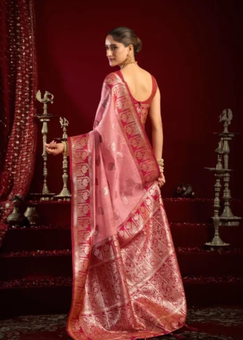Peach Colour Fancy Modal Banarasi Silk Saree back side look