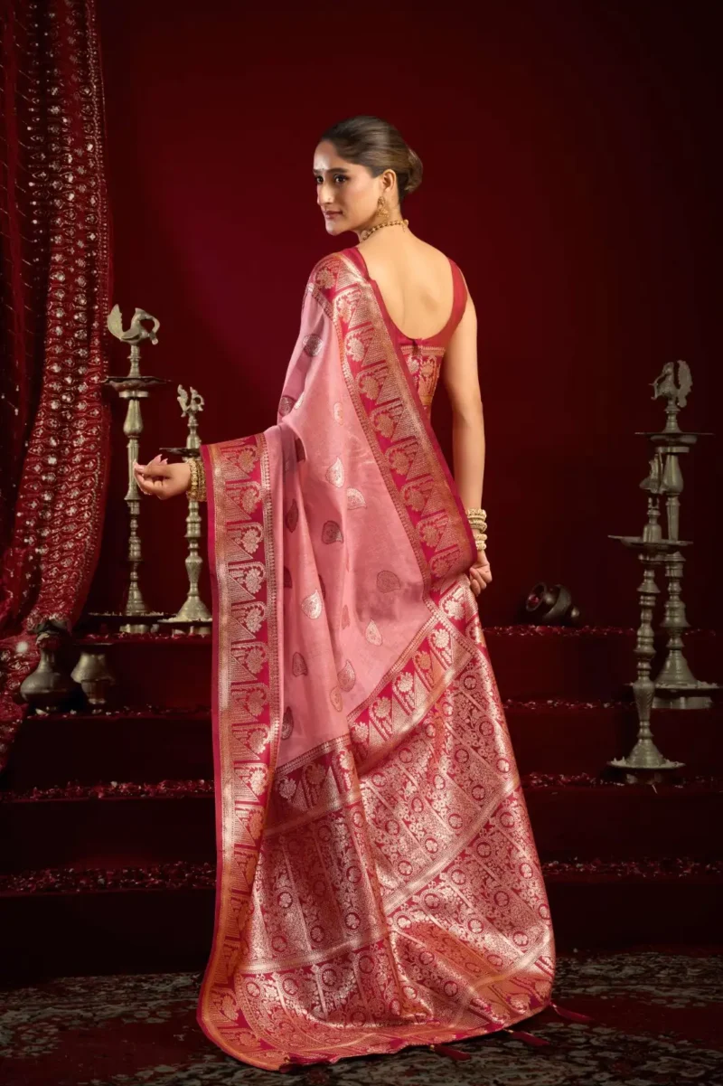 Peach Colour Fancy Modal Banarasi Silk Saree back side look