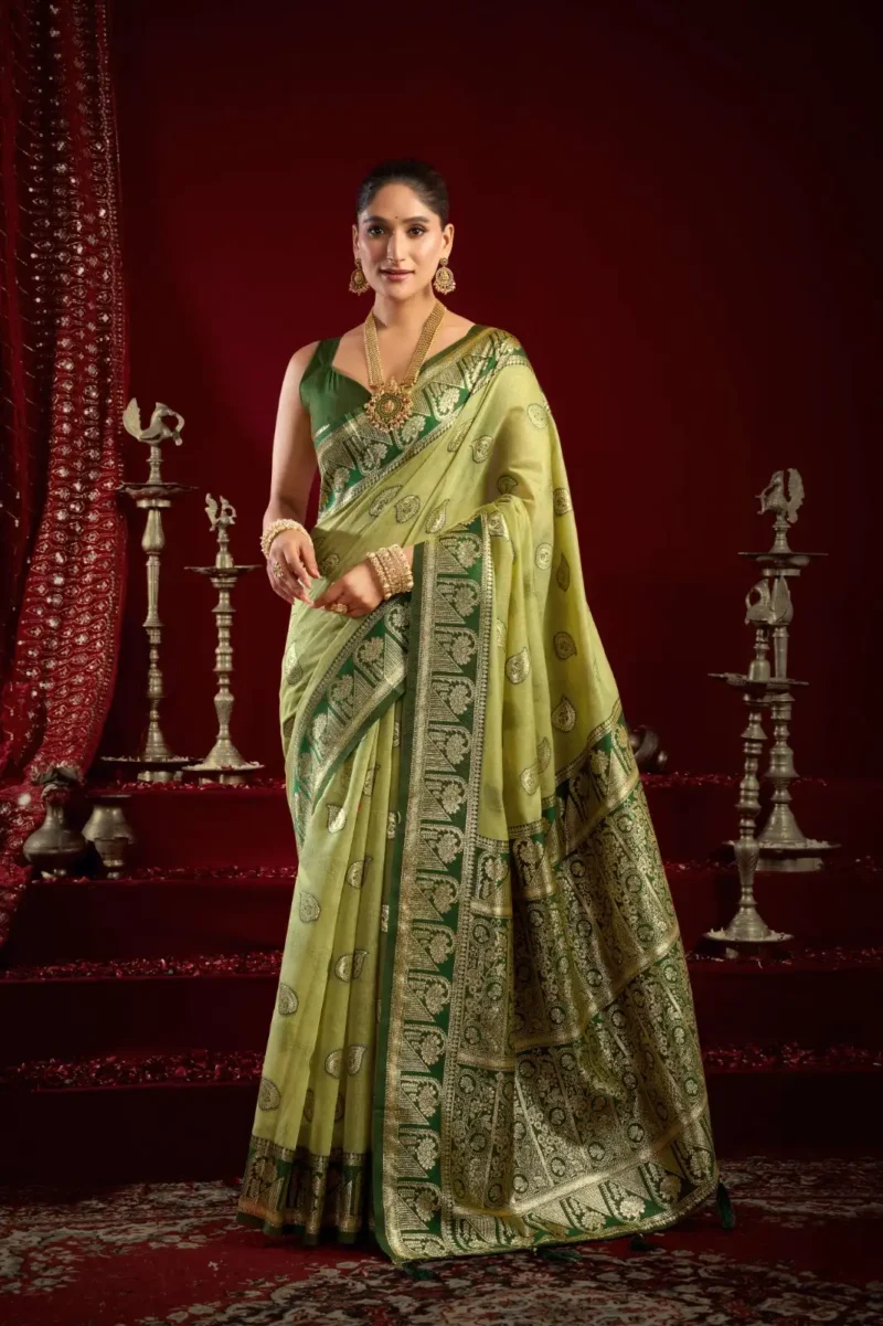 Pista Colour Fancy Modal Banarasi Silk Saree full front look