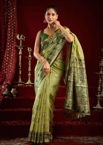 Pista Colour Fancy Modal Banarasi Silk Saree front look